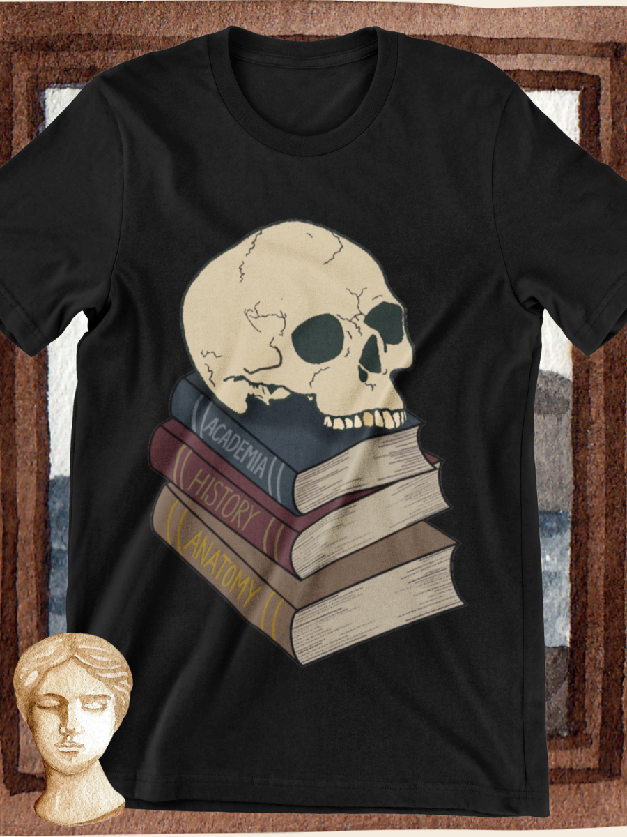 Dark Academia Skull &Book Graphic T-shirt
