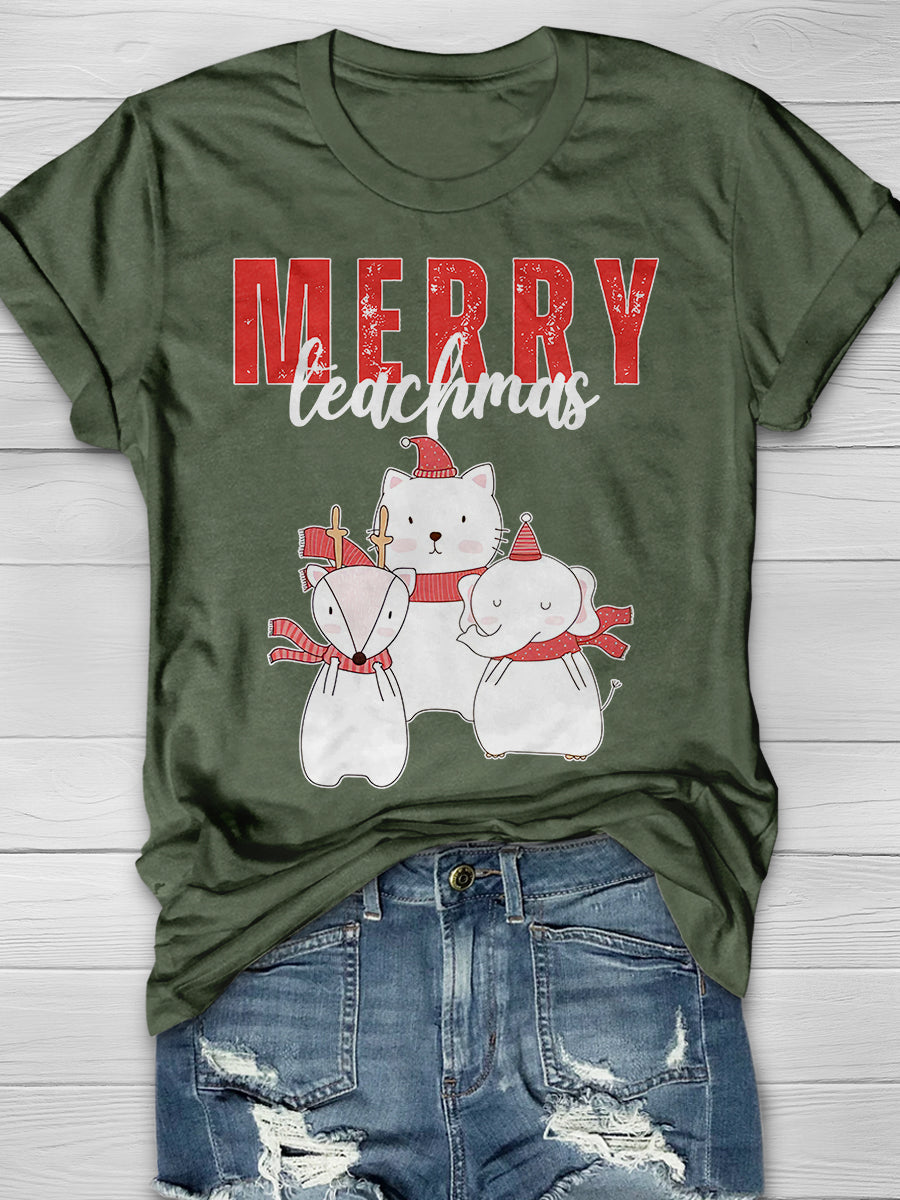 Merry Teachmas Print Graphic T-shirts