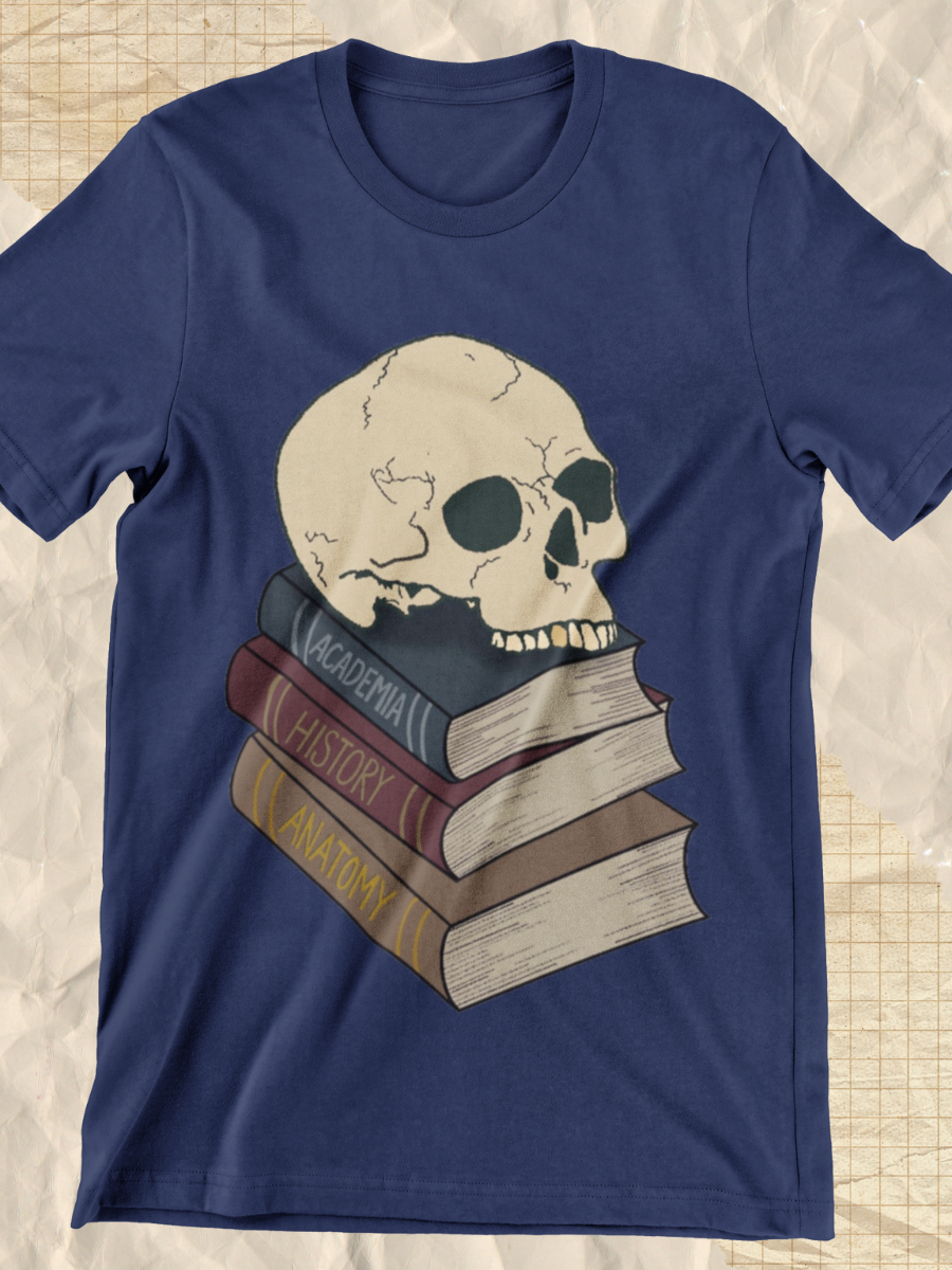 Dark Academia Skull &Book Graphic T-shirt