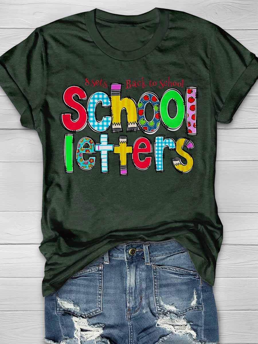 8 Sets Back to School letters Print Graphic T-shirts