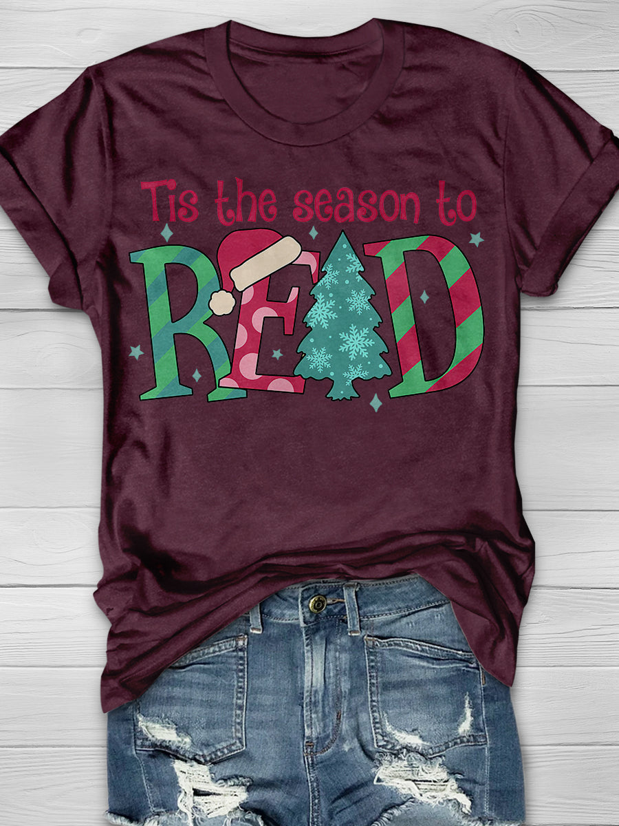 Season To Read Books Christmas Print Graphic T-shirts