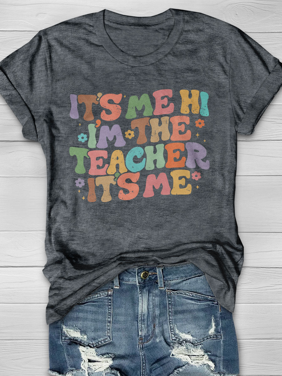 Happy Back To School Teacher Print Short Sleeve T-shirt