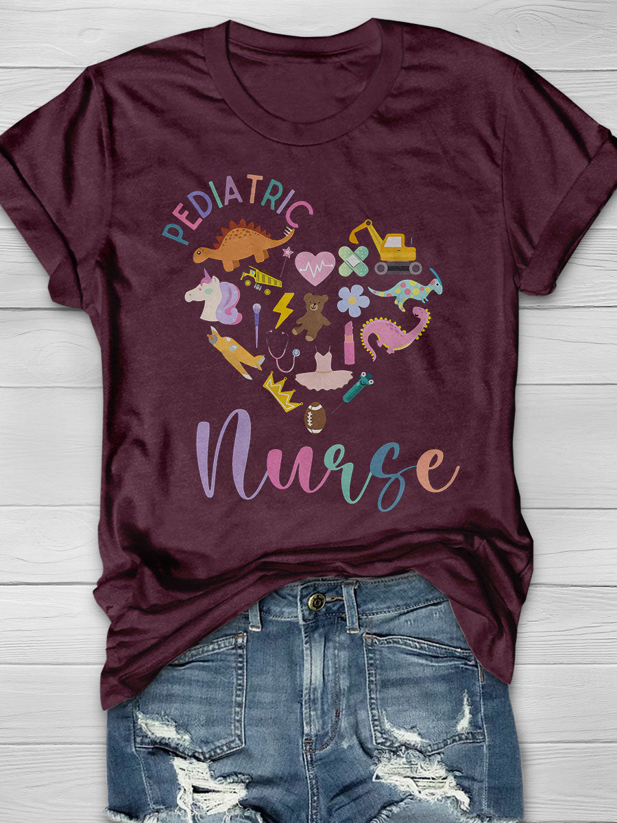 Cartoon Dinosaur Pediatric Nurse Print T-shirt