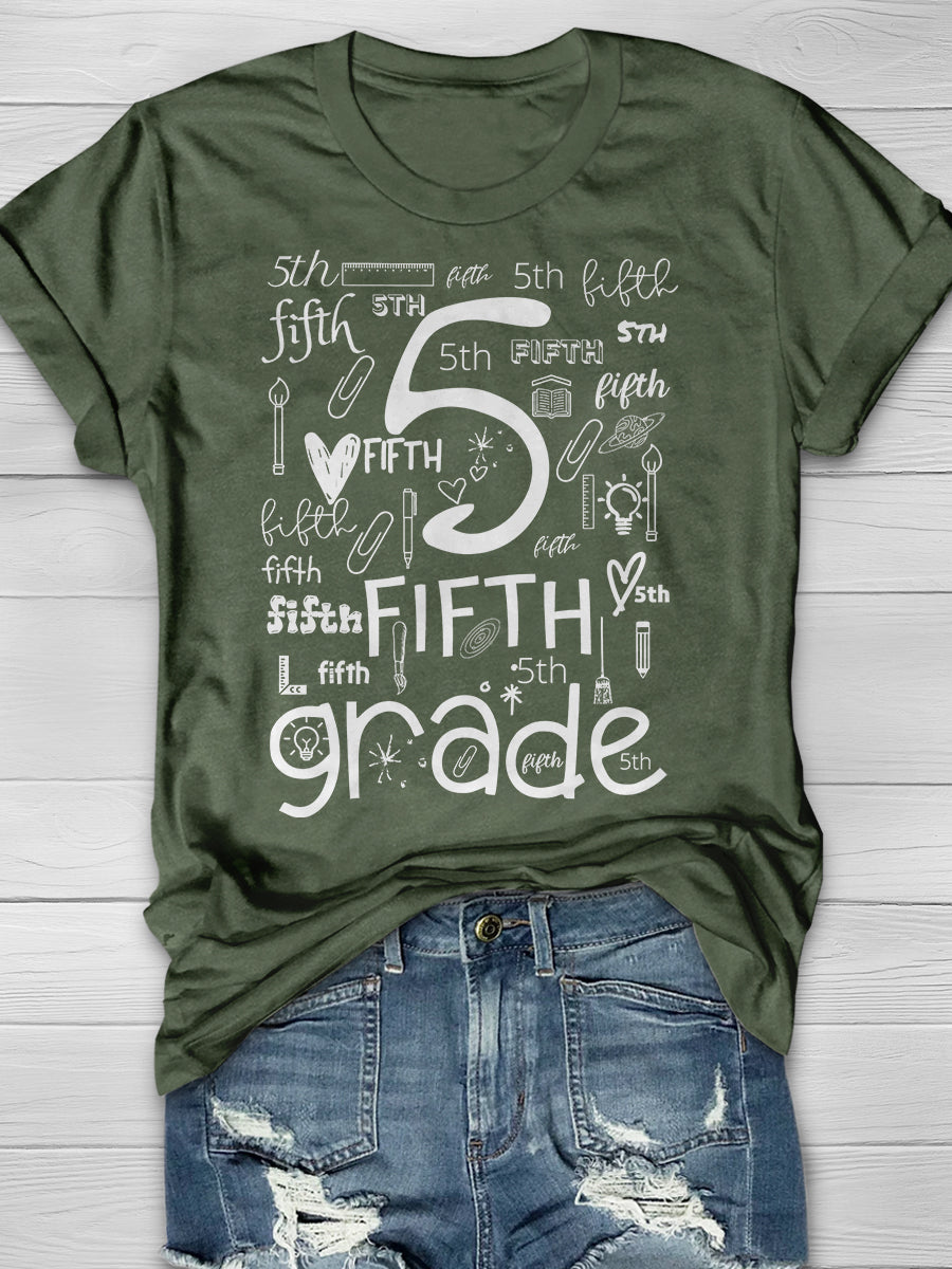 Fifth Grade Print Graphic T-shirts