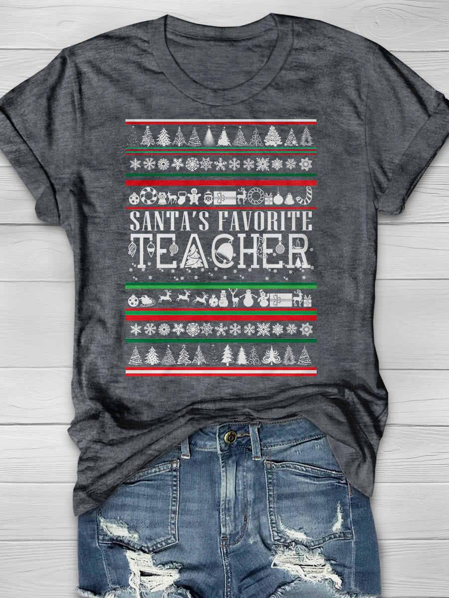 Santa's Favorite Teacher Print Graphic T-shirts