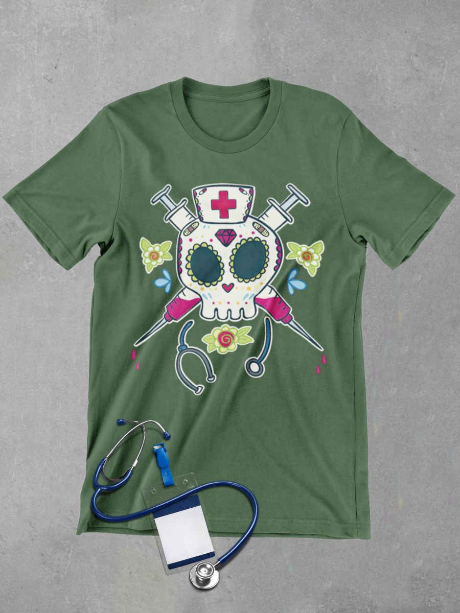 Skeleton Pirate Nurse Graphic T-shirt