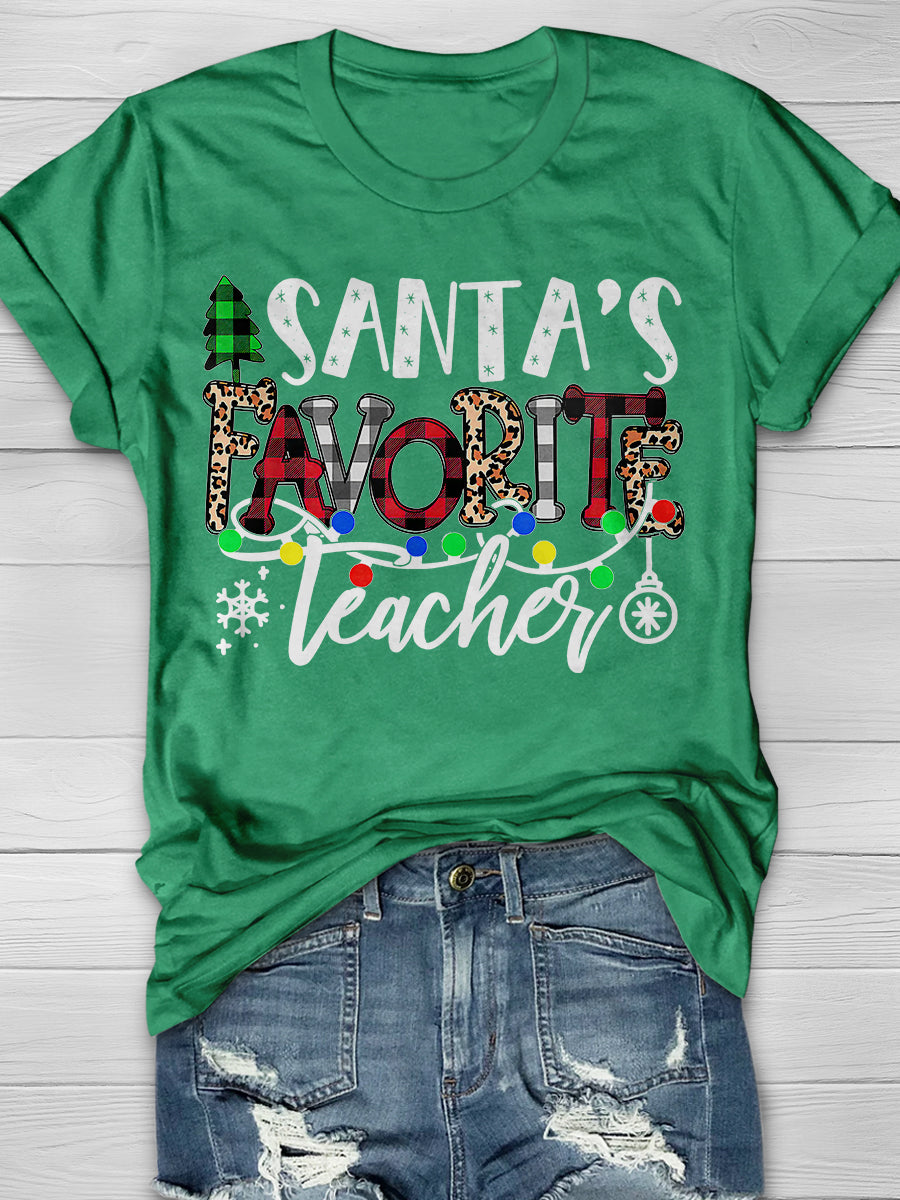 Santa's Favorite Teacher  Print Graphic T-shirts