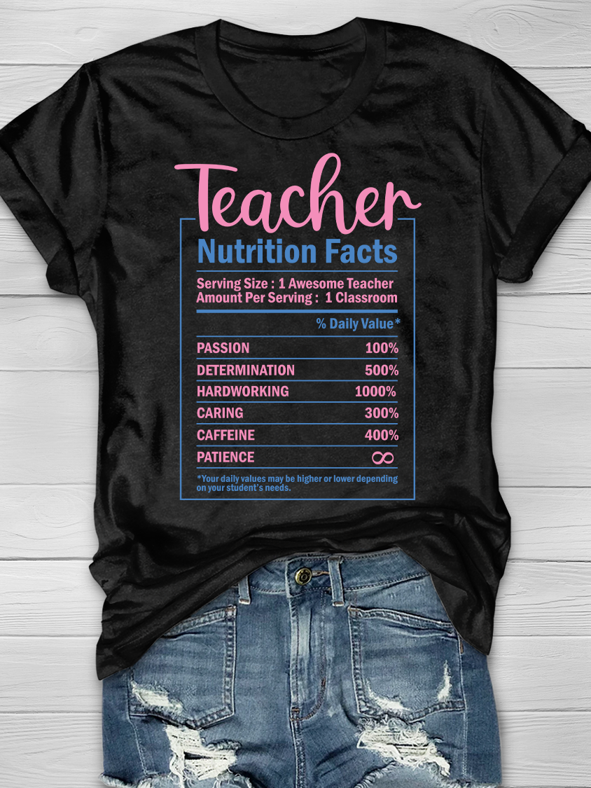 Teacher Nutrition Facts Graphic T-shirt