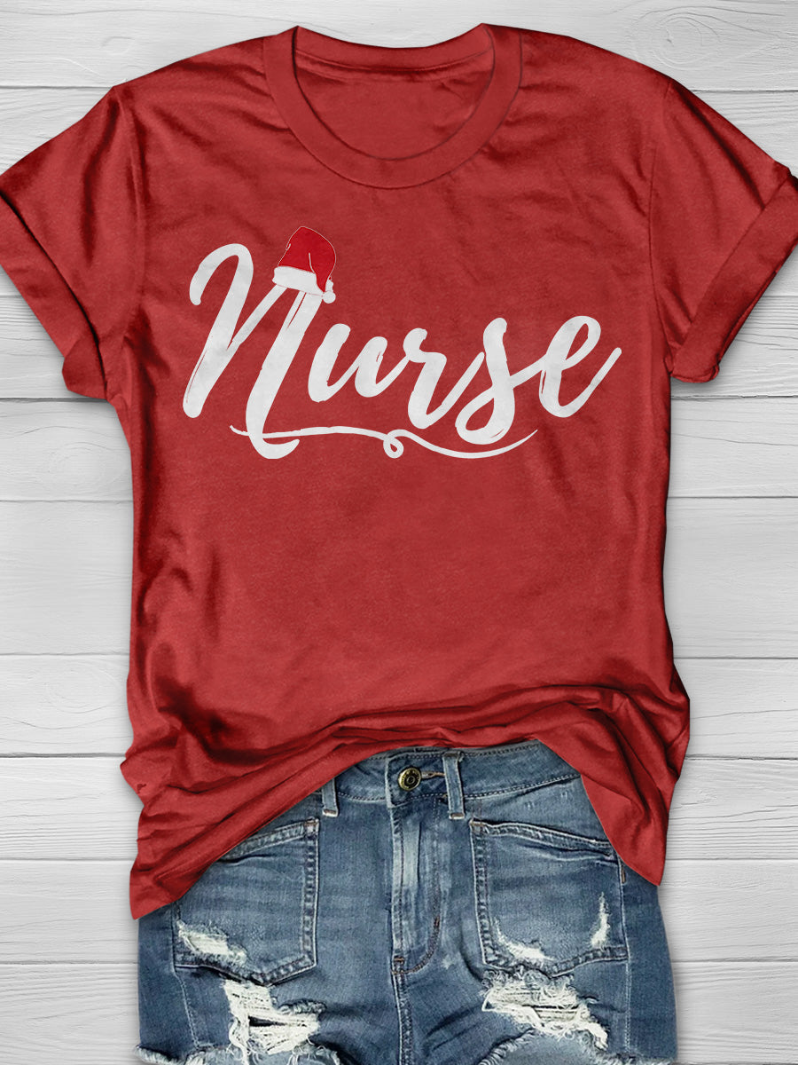 Christmas Nurse Print Short Sleeve T-shirt