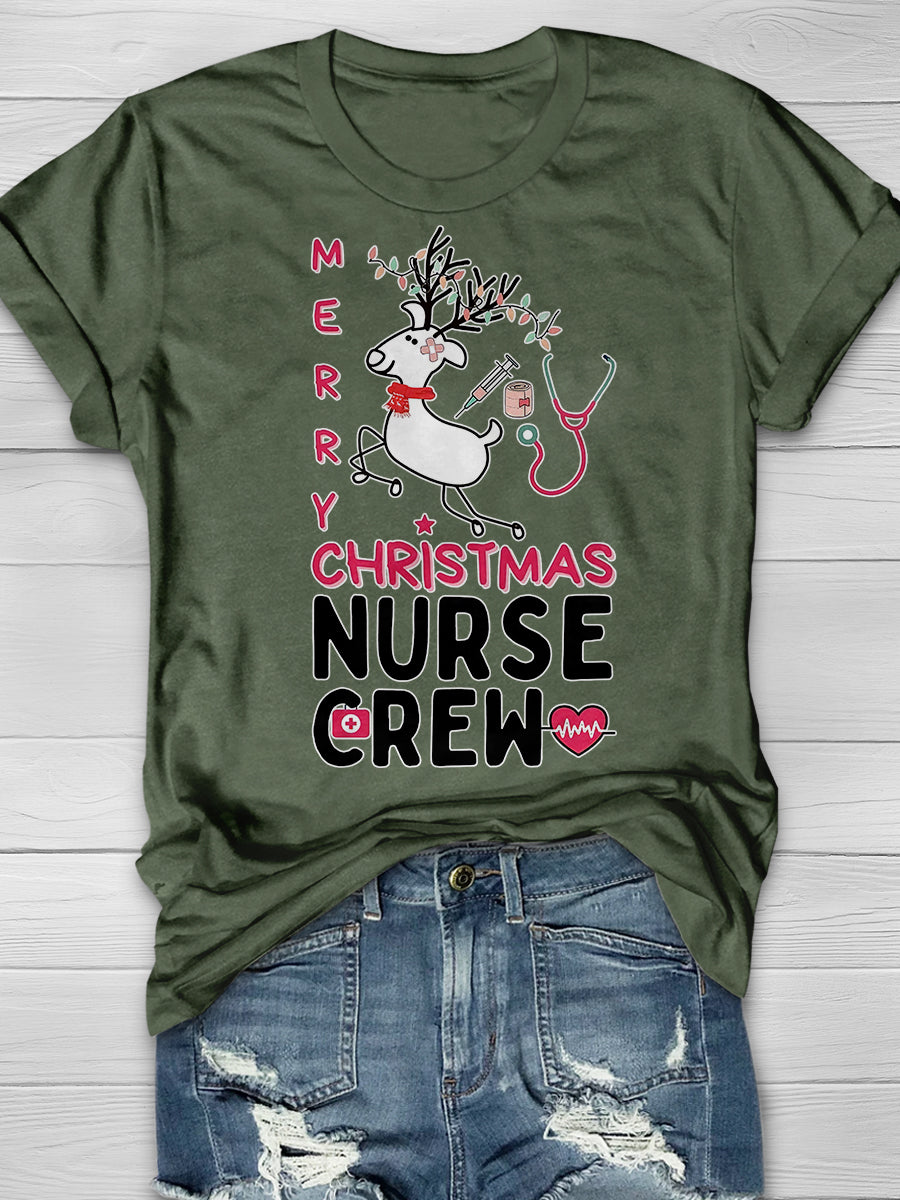 Christmas Nurse Crew Print Short Sleeve T-shirt