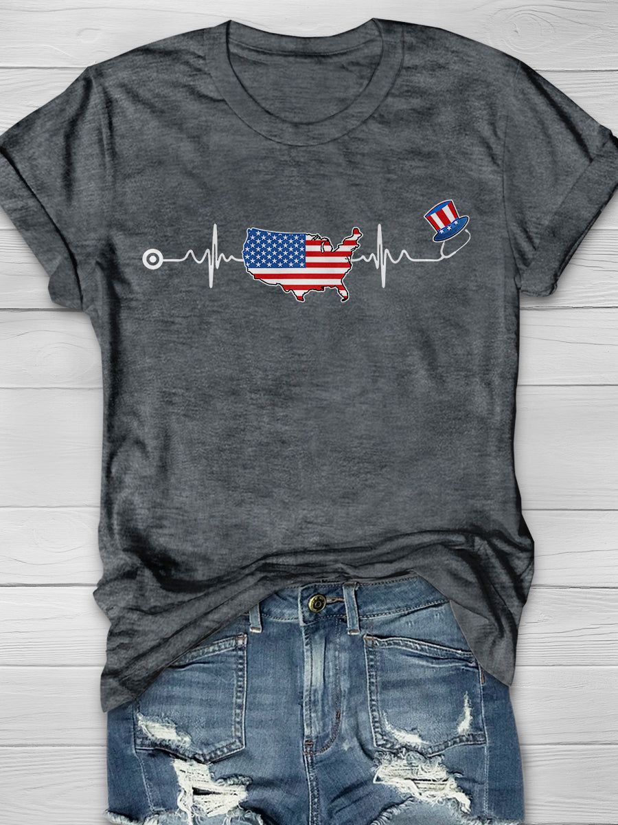 American Nurse 4th Of July Print Short Sleeve T-shirt