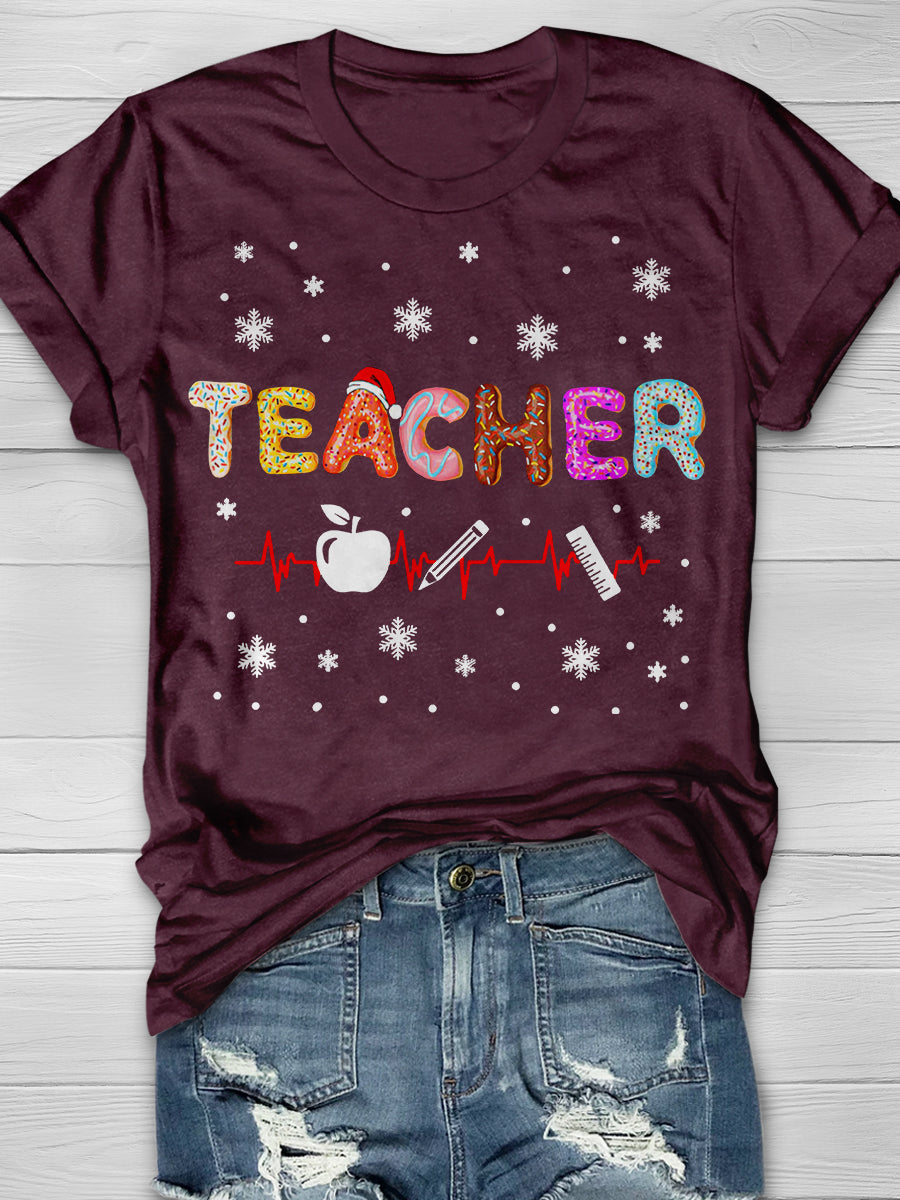 Doughnut Christmas Teacher Print Graphic T-shirts
