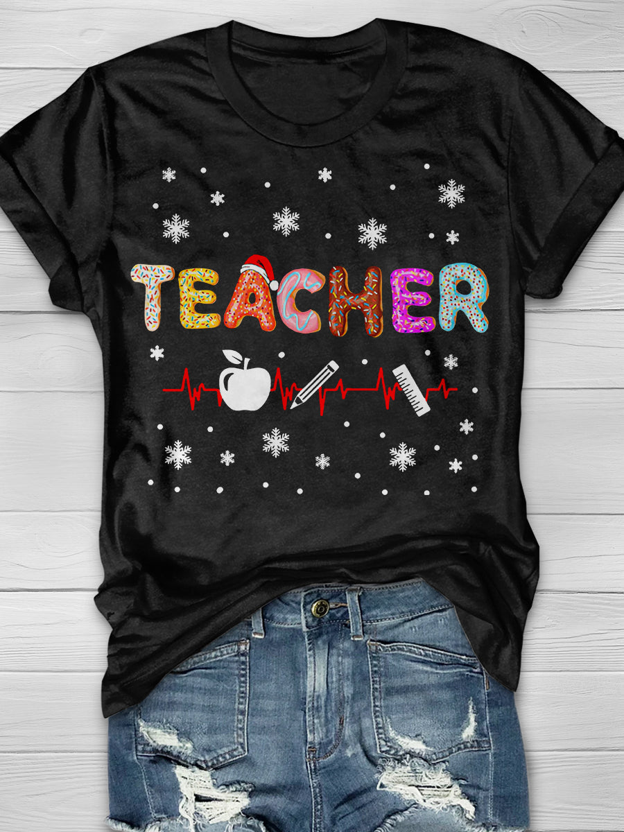 Doughnut Christmas Teacher Print Graphic T-shirts