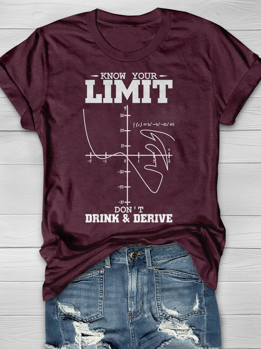 Know Your Limit Don't Drink & Derive Print Graphic T-shirts