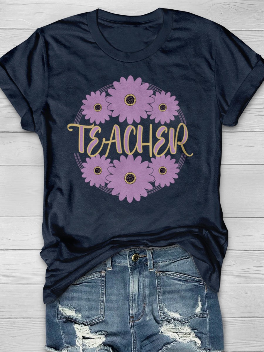 Teacher Flower Print Graphic T-shirts
