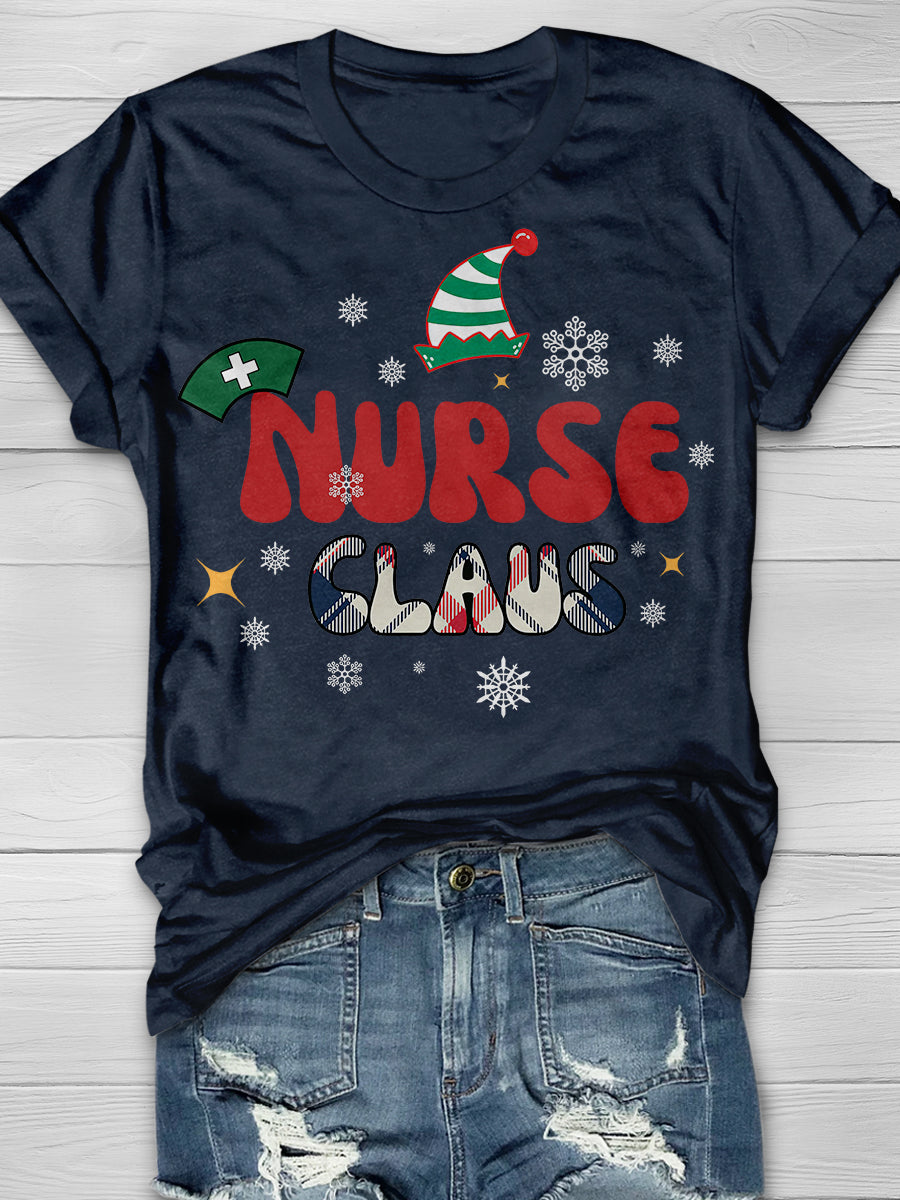 Christmas Nurse Crew Print Short Sleeve T-shirt