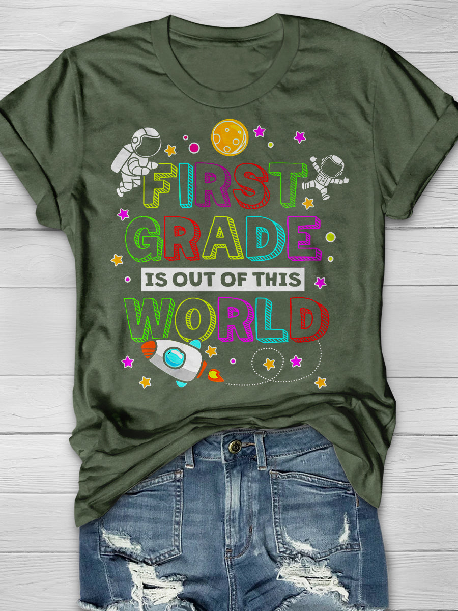First Grade Out Of This World Print Graphic T-shirts