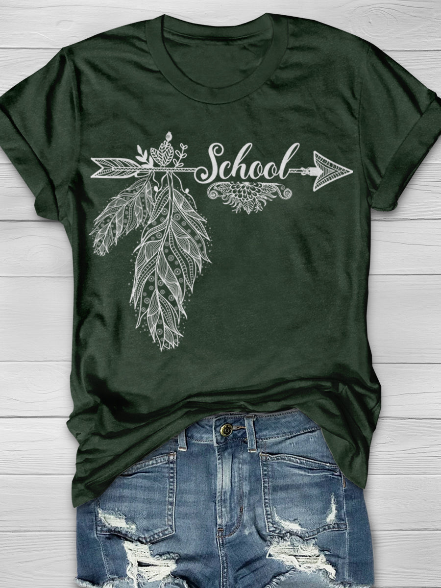 Feather School Print Graphic T-shirts