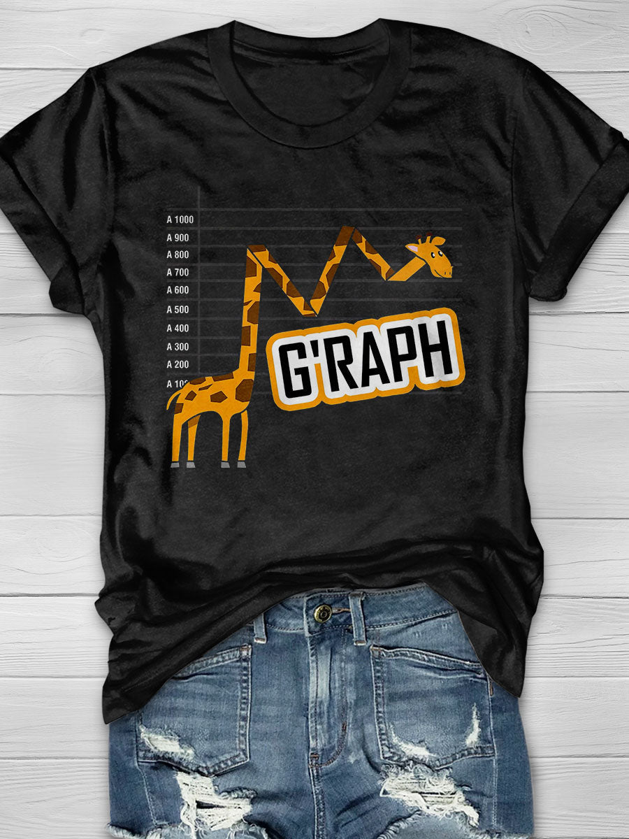 G'raph Giraffe Mathematicain Funny Animal Pun Print Short Sleeve T-shirt