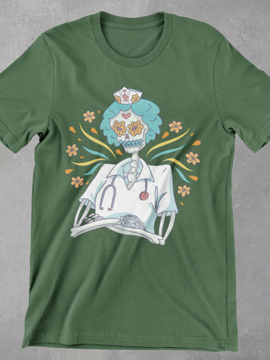 Skeleton Night Shift Nurse Graphic T-shirt