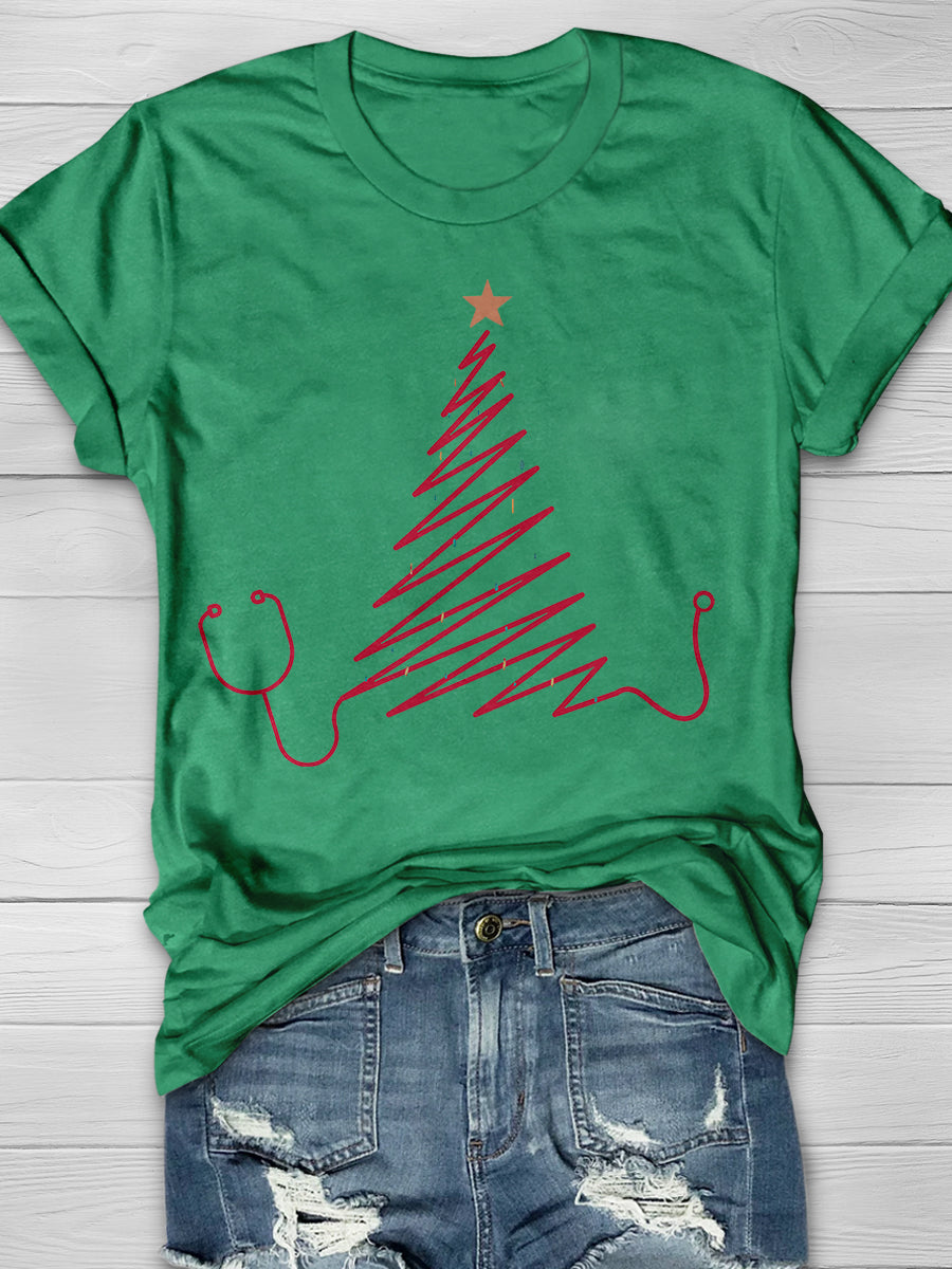 Christmas Nurse Print Short Sleeve T-shirt