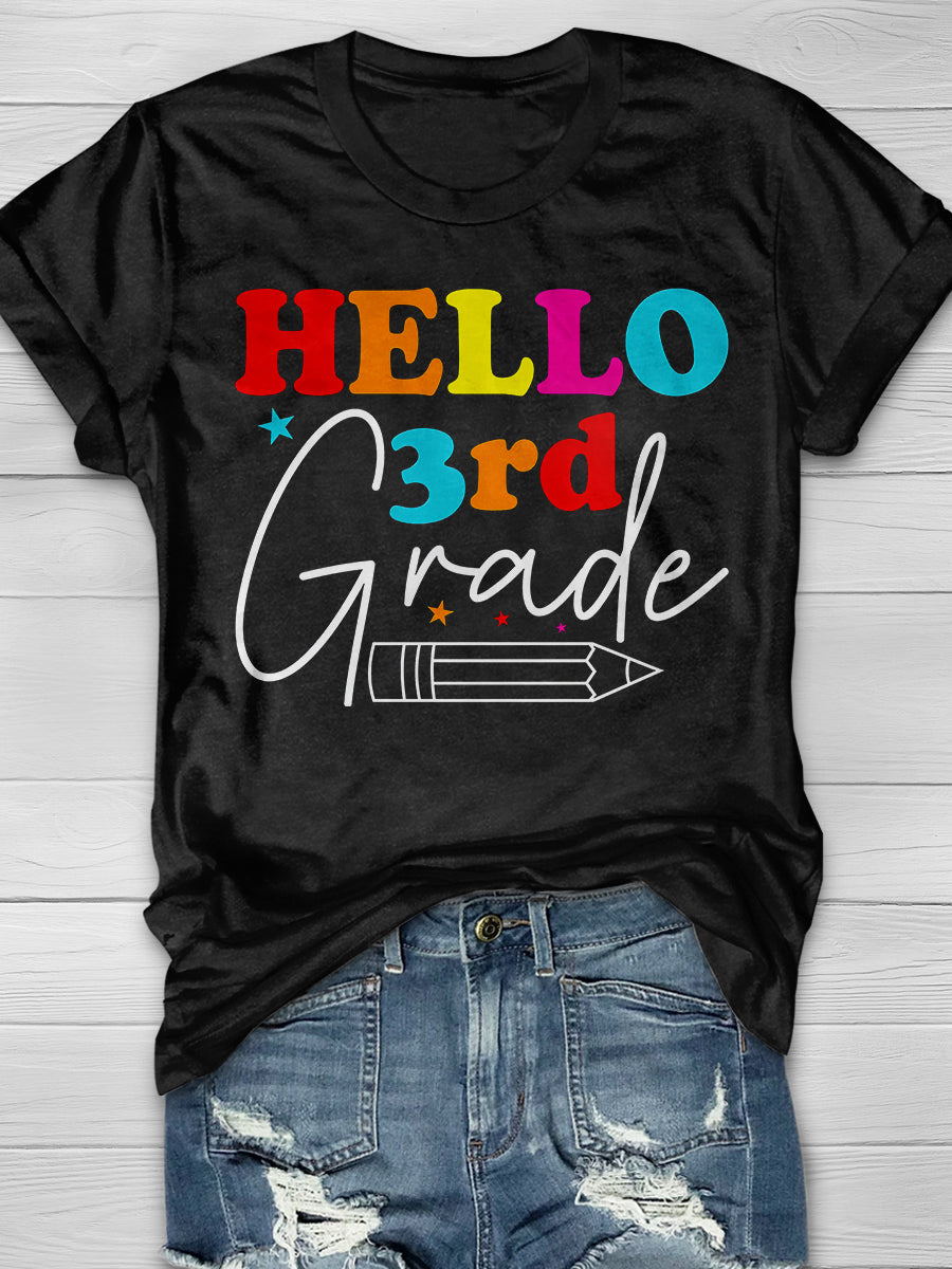 Hello 3rd Grade Print Graphic T-shirts