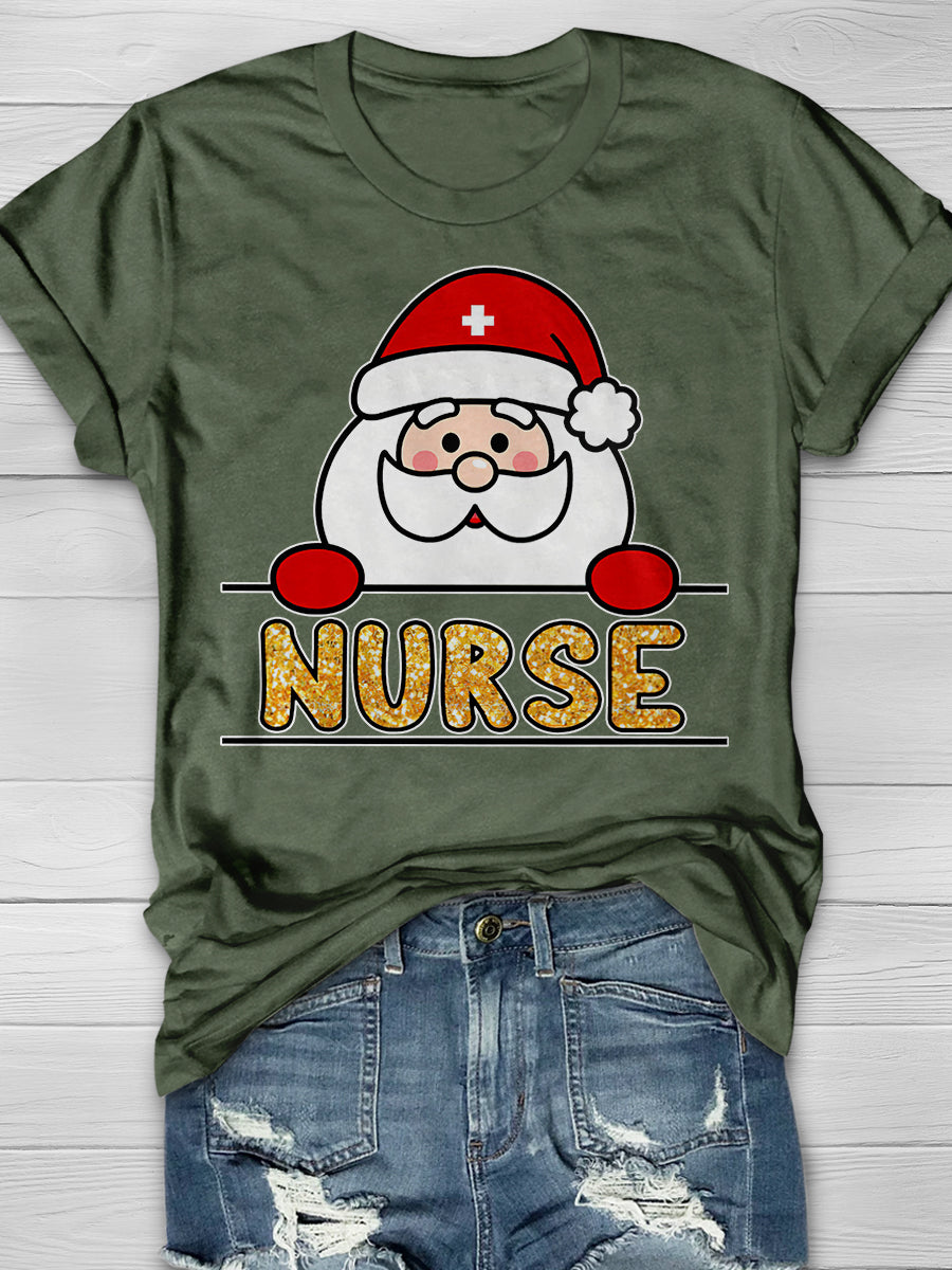 Christmas Nurse Print Short Sleeve T-shirt
