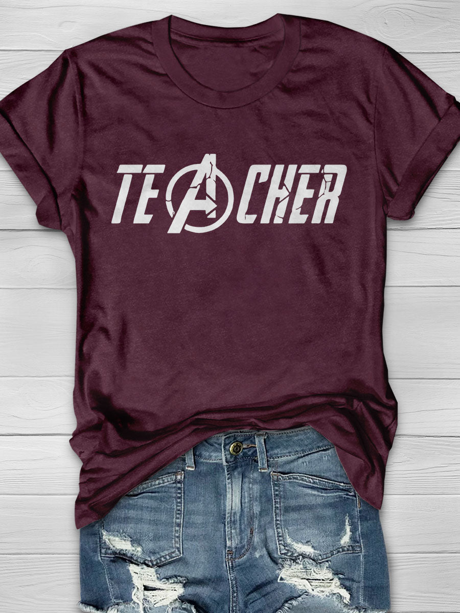 Superhero Teacher Print Short Sleeve T-shirt