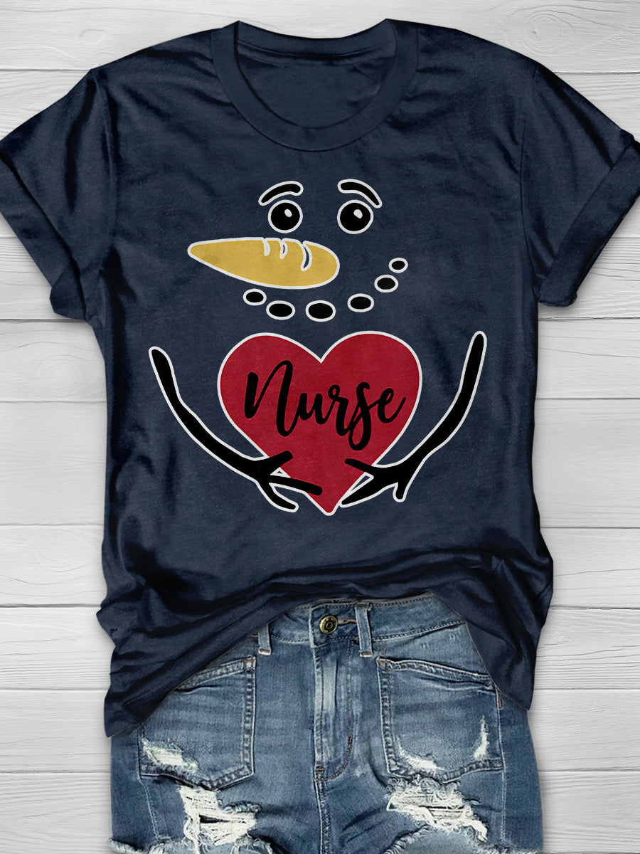 Christmas Nurse Print Short Sleeve T-shirt