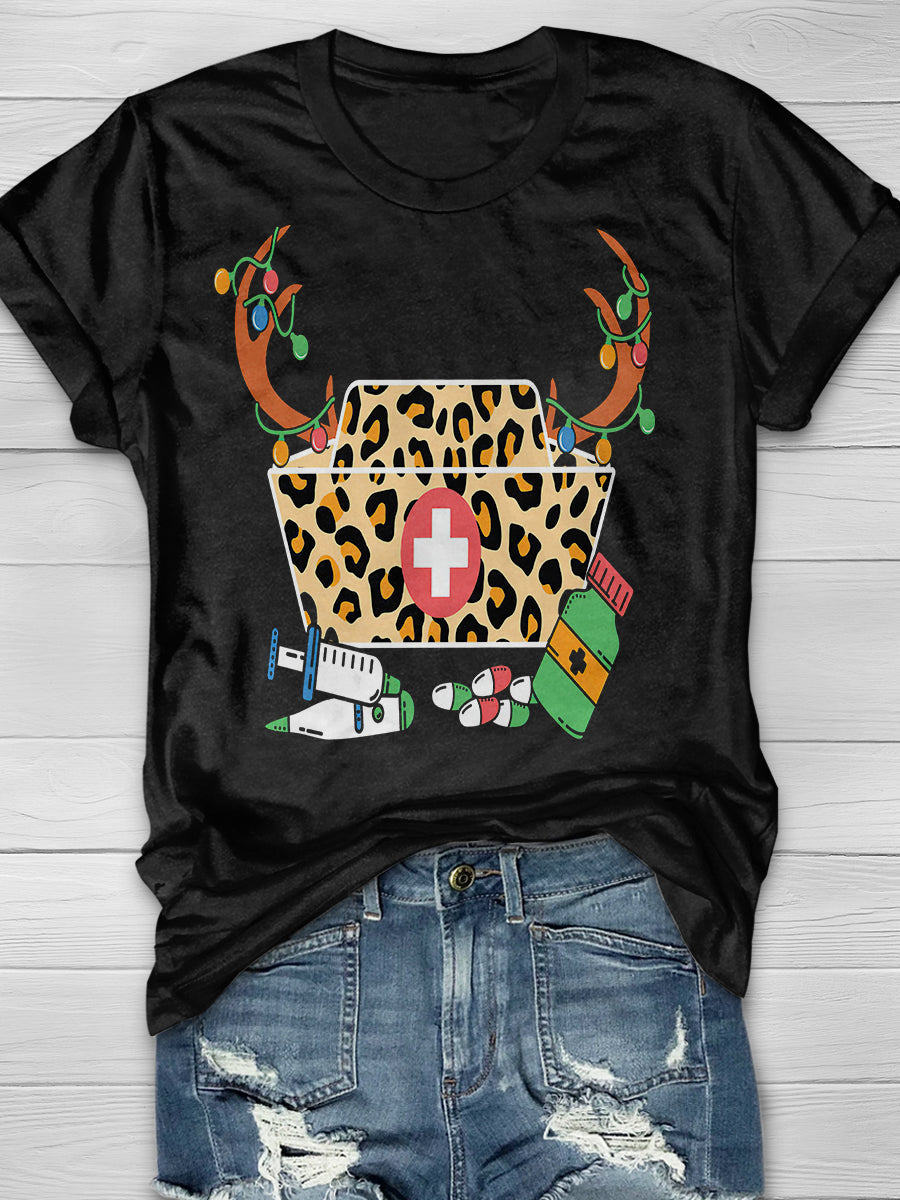 Christmas Nurse Print Short Sleeve T-shirt