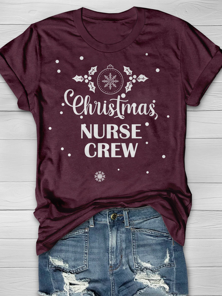 Christmas Nurse Crew Print Short Sleeve T-shirt