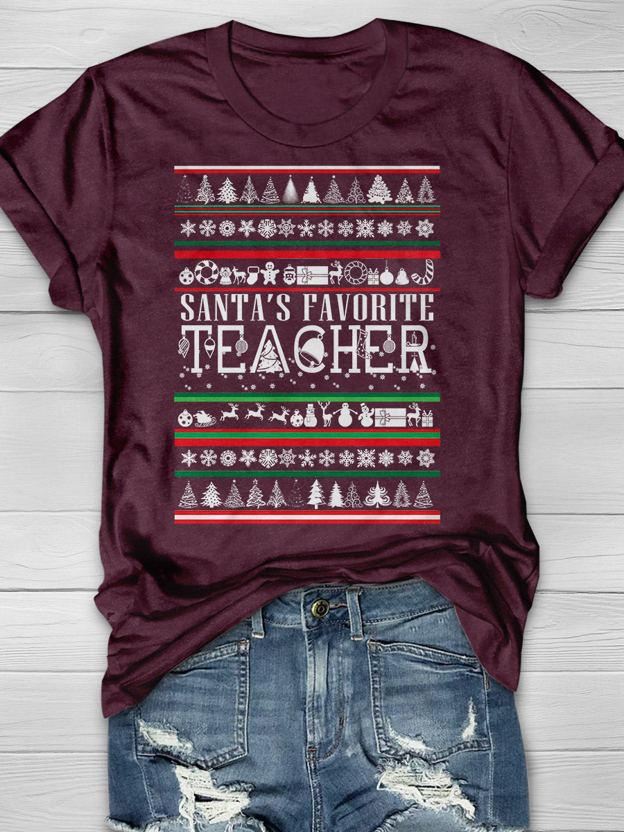 Santa's Favorite Teacher Print Graphic T-shirts