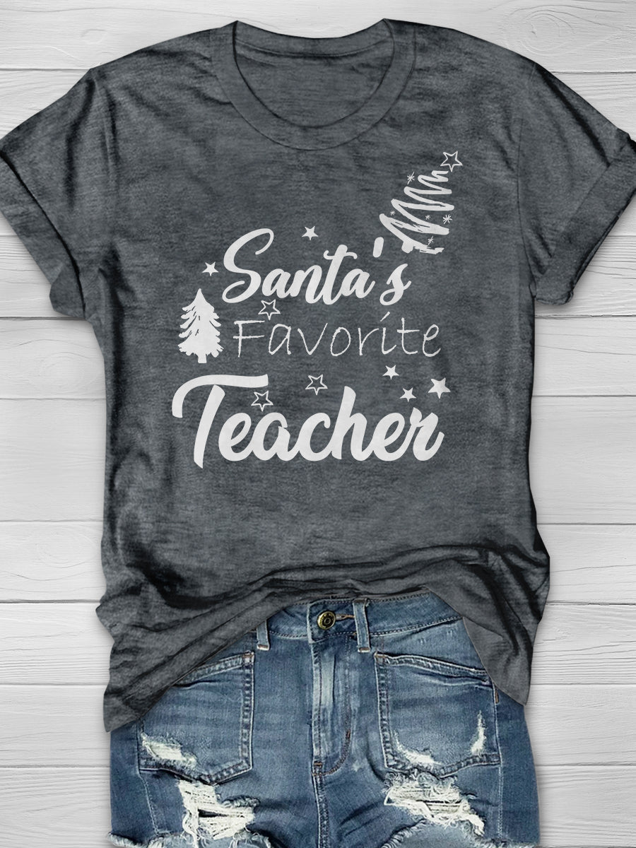 Santa's Favorite Teacher Print Graphic T-shirts