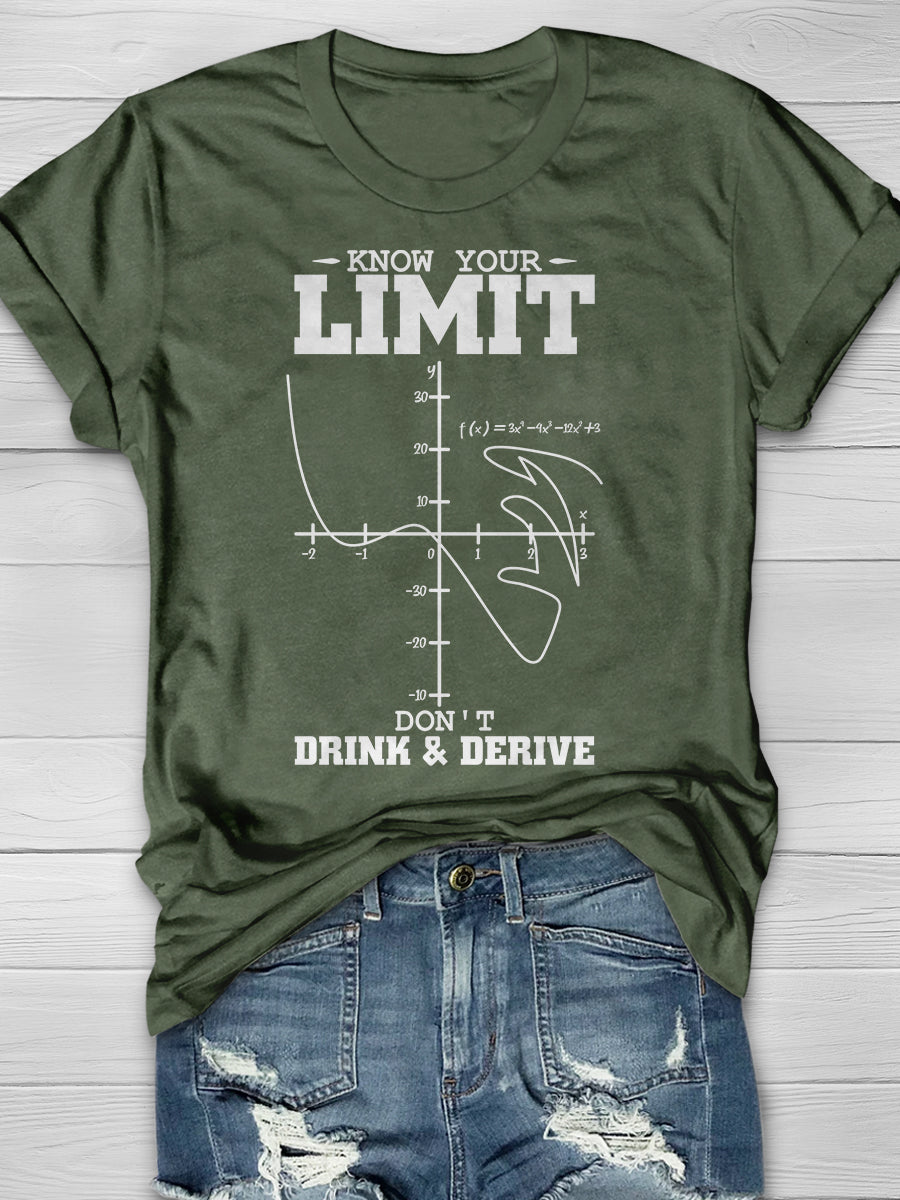 Know Your Limit Don't Drink & Derive Print Graphic T-shirts