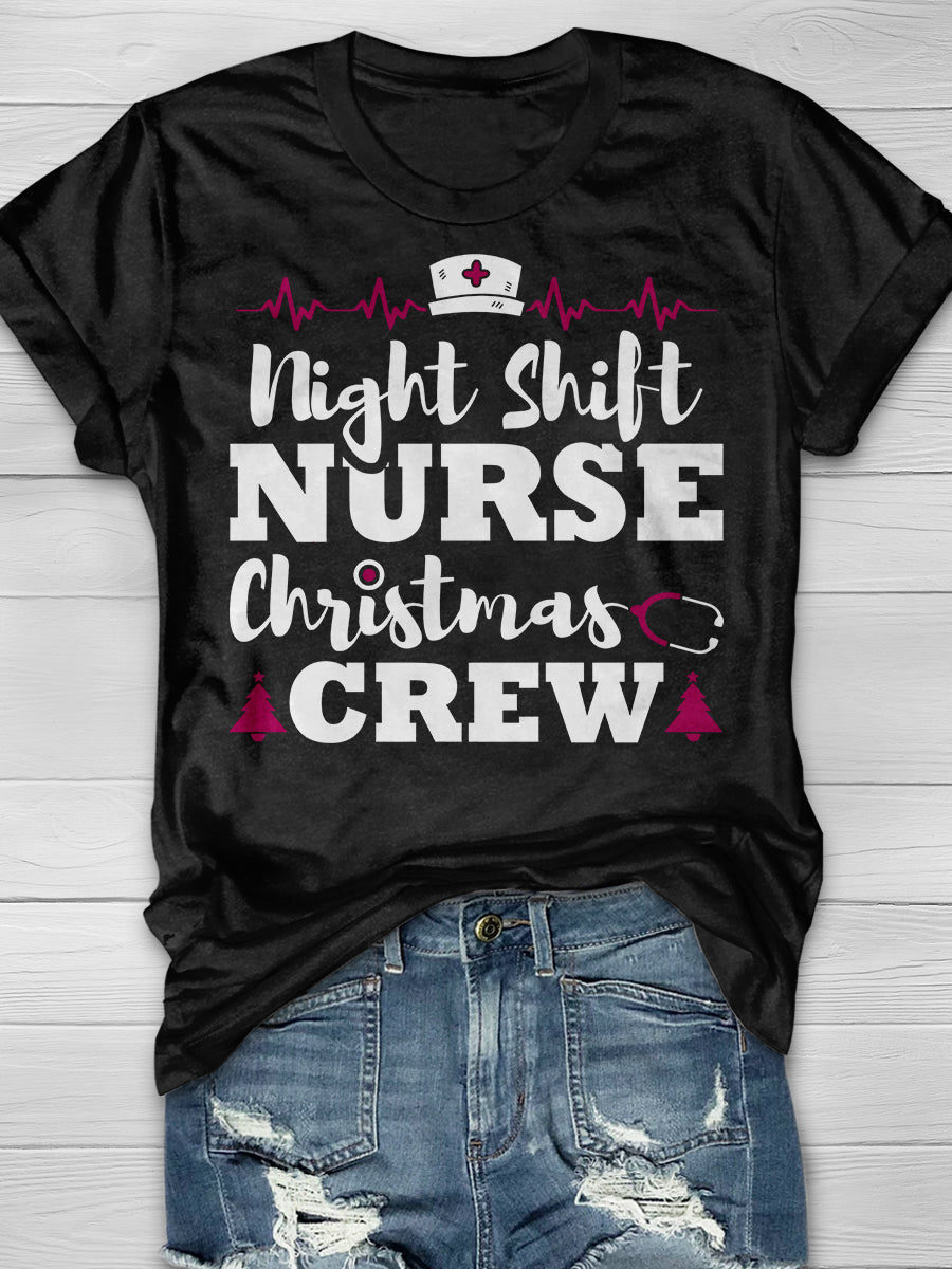 Christmas Night Shift Nurse Print Short Sleeve T-shirt