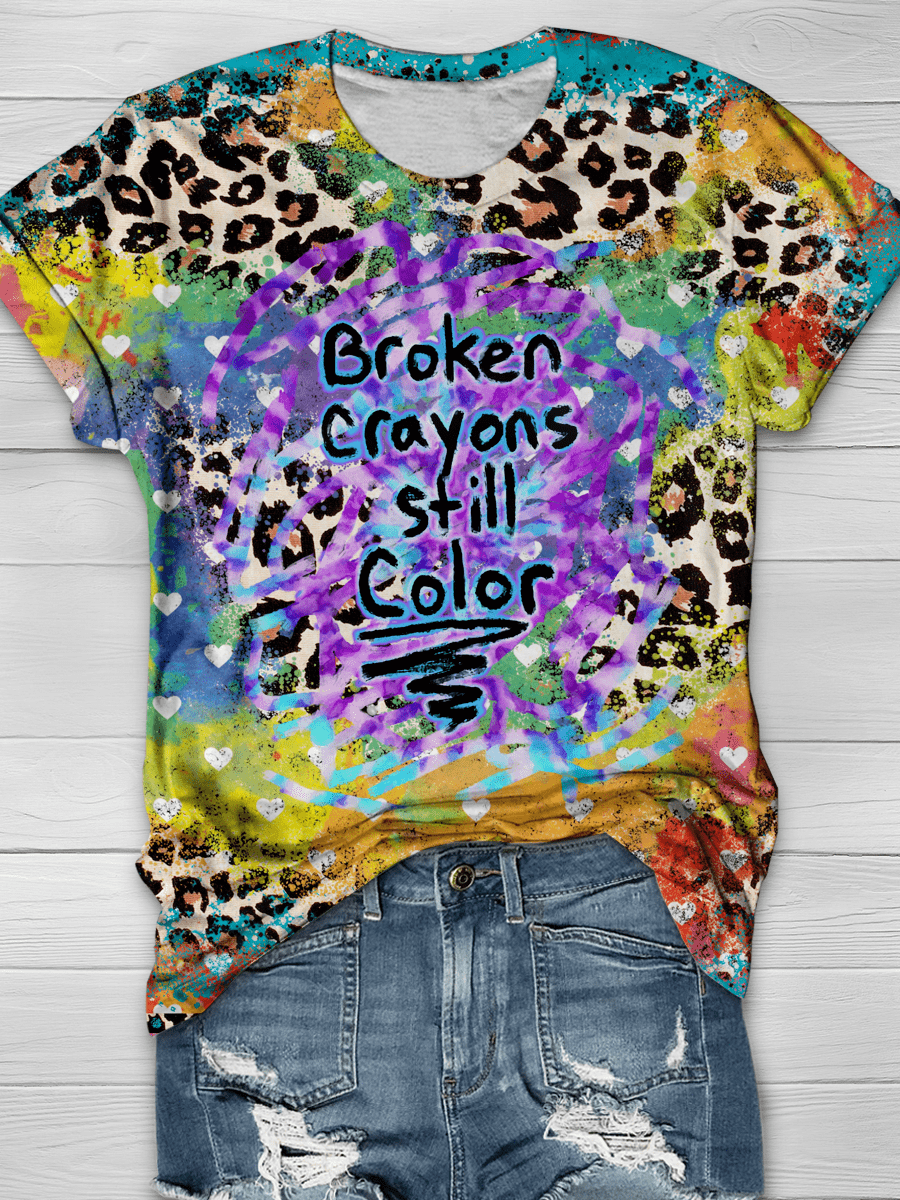 Broken Crayons Still Color Full Print T-shirt