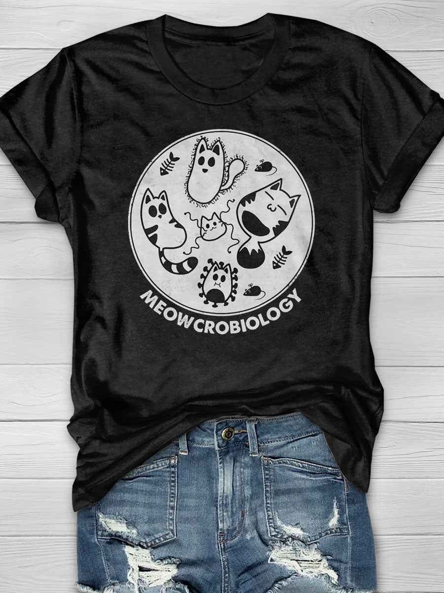 Cats love Microbiology Distressed Print T-shirt