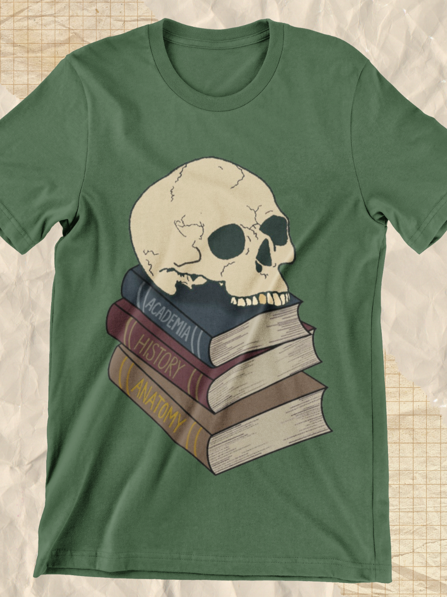 Dark Academia Skull &Book Graphic T-shirt