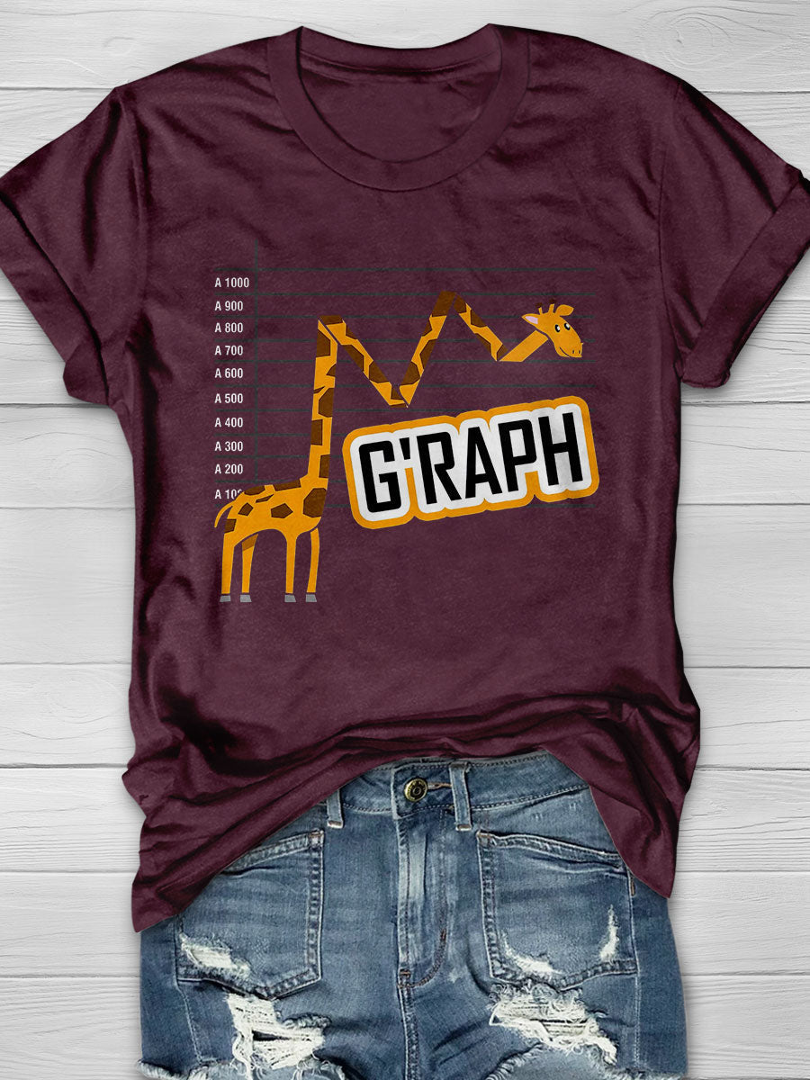 G'raph Giraffe Mathematicain Funny Animal Pun Print Short Sleeve T-shirt