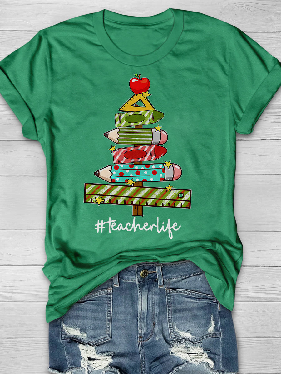 Xmas Teacher Christmas Tree Teach Print Graphic T-shirts