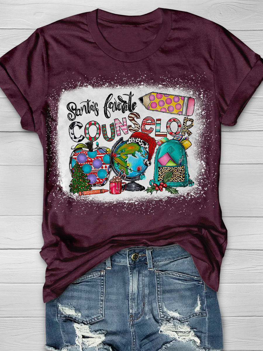 Santa's  Favorite Counselor Print Graphic T-shirts