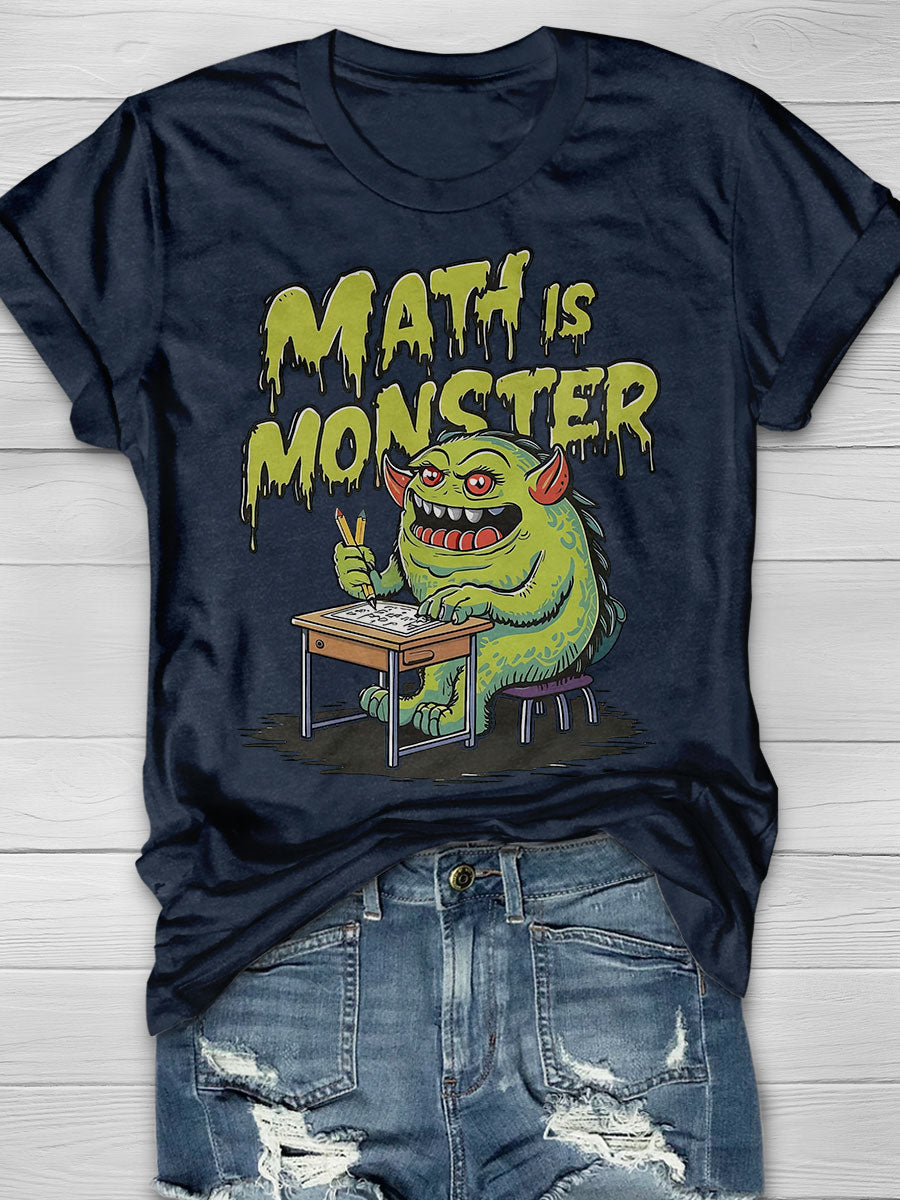 Math Is Monster Print Short Sleeve T-shirt