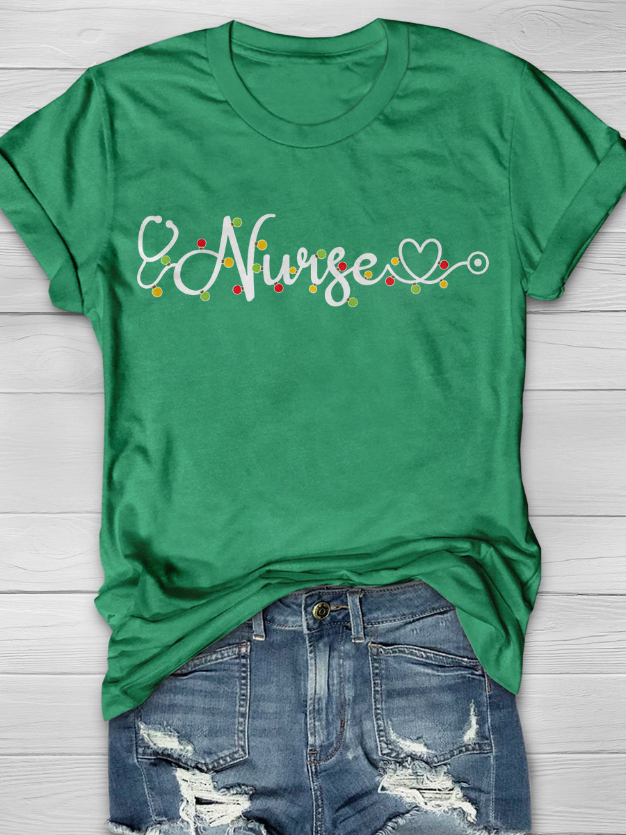 Christmas Nurse Print Short Sleeve T-shirt