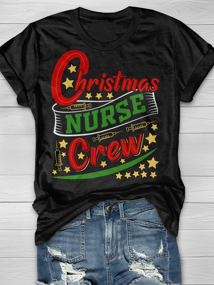 Christmas Nurse Crew Print Short Sleeve T-shirt