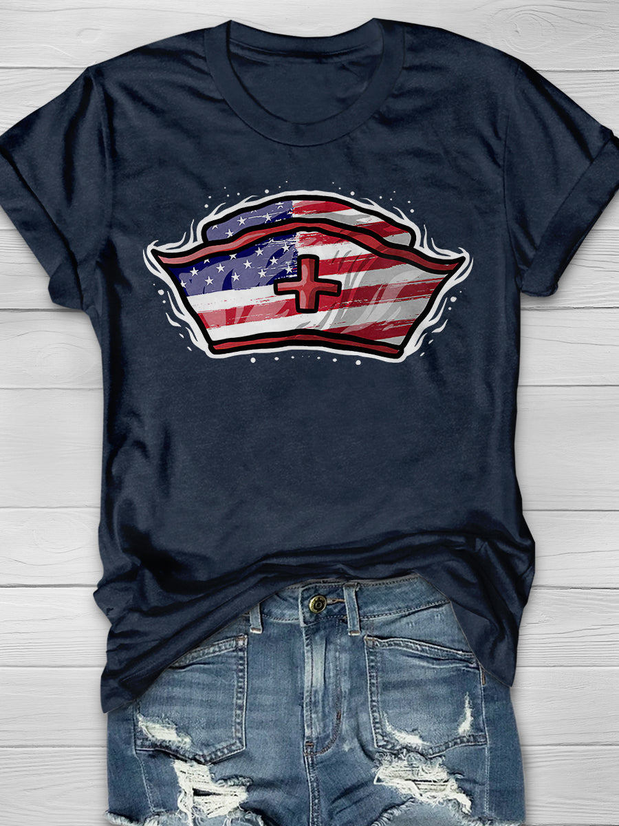 American Flag Nurse Print Short Sleeve T-shirt