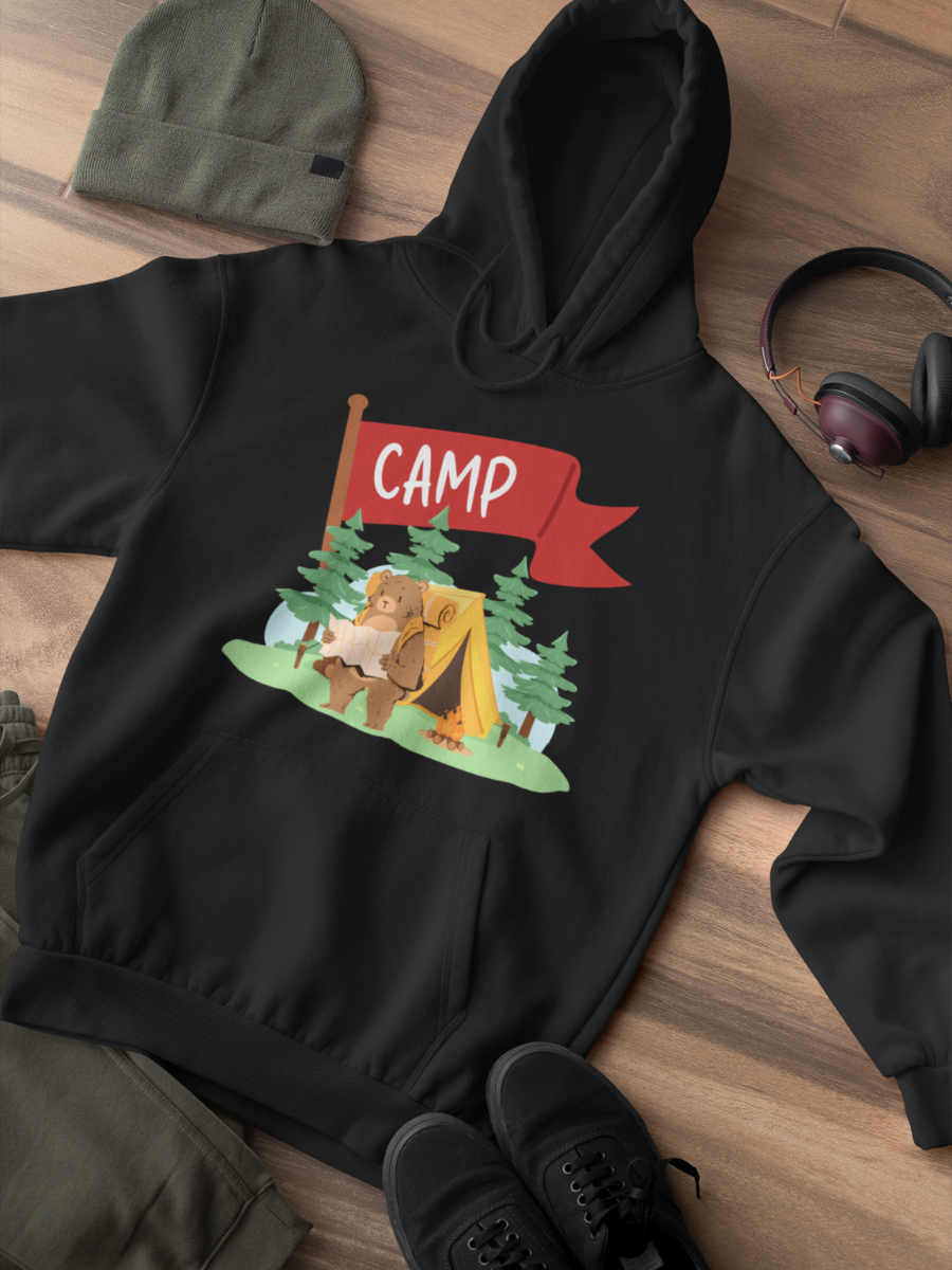 Camping Bear Graphic Pure Cotton Hoodie