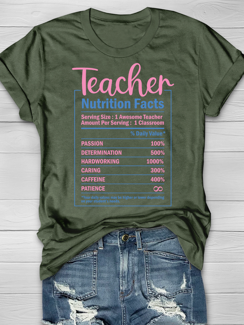 Teacher Nutrition Facts Graphic T-shirt