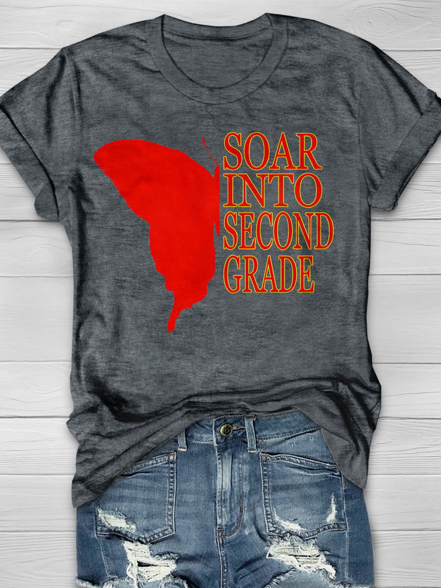 Soar into Second Grade Butterfly Print Graphic T-shirts