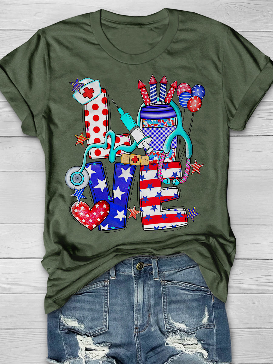 4th July Nurse Print Short Sleeve T-shirt
