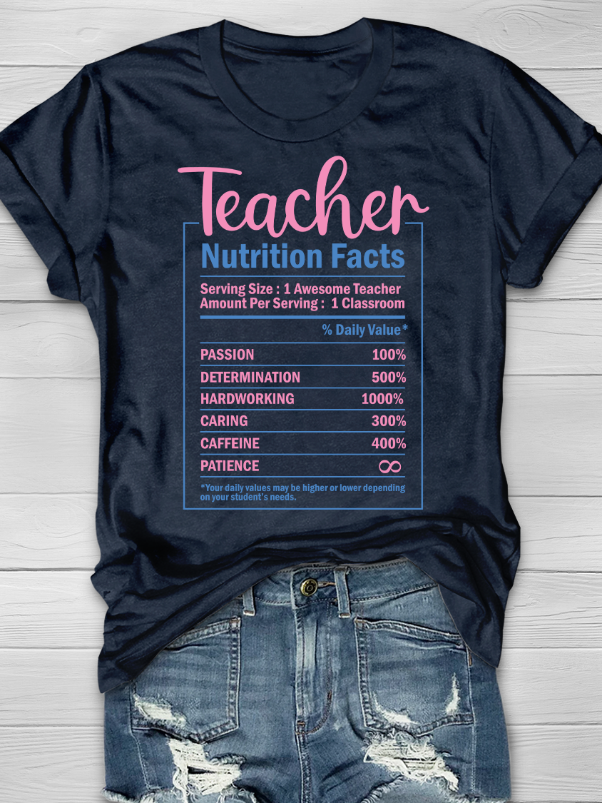 Teacher Nutrition Facts Graphic T-shirt